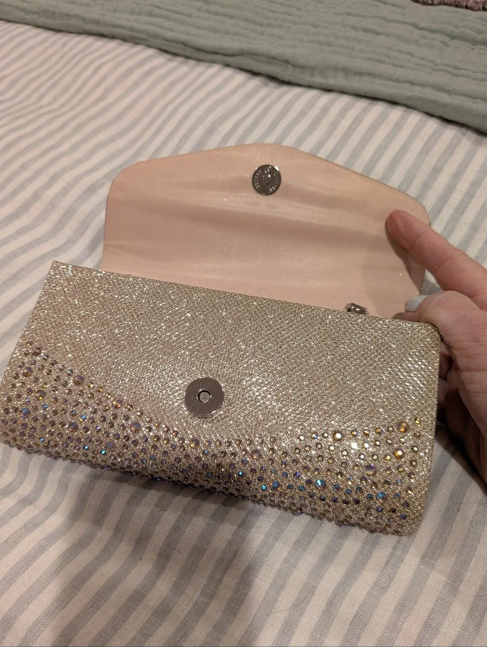 Crystal Embellished Champagne Evening Clutch